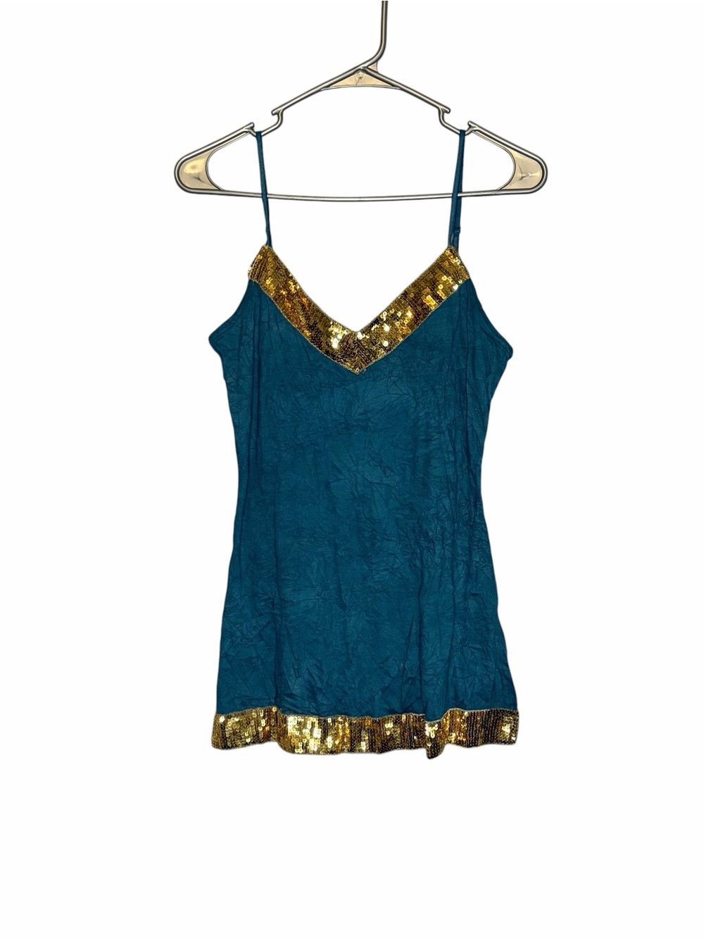 Y2k Moa Moa Blue Cami with Gold Sequin Trim Women’s Large